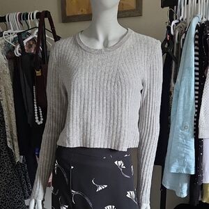 Aritzia Babaton with Linen Soft Wool Blend Light Gray Ribbed Crop Sweater